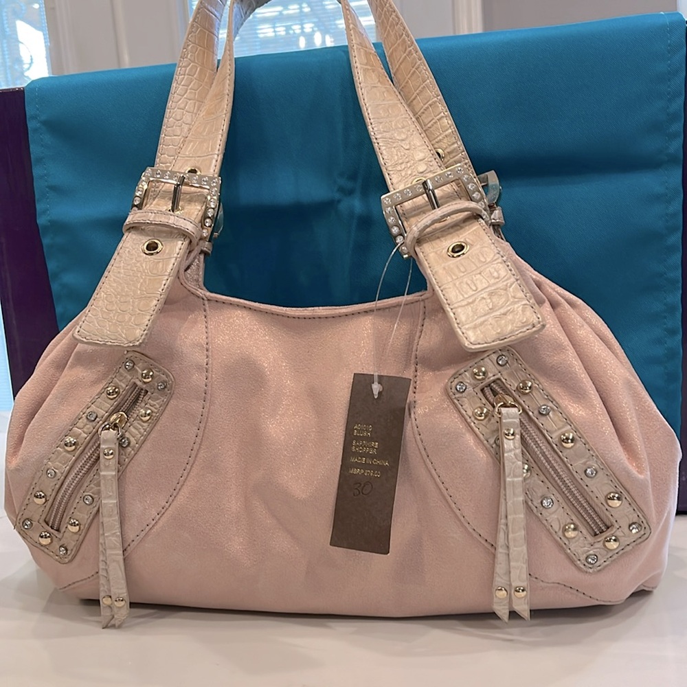 Pritzi Pink Blush Handbag. Has with a slight sparkle & Studs & Rhinestone - Picture 3 of 15